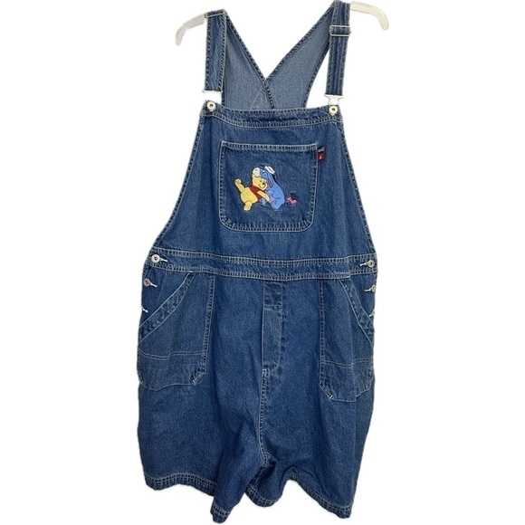 Disney Plus Denim Overall Shorts Women's 24W Embroidered Pooh and Eeyore - Picture 1 of 13